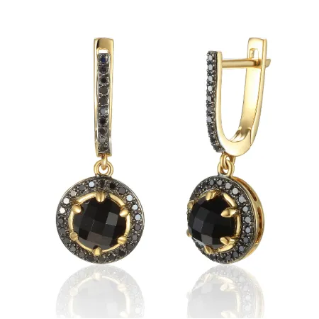 Złote Kolczyki Agat Czarne Diamenty Angielskie 585