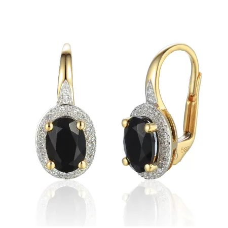 Złote 585 Kolczyki Agat Diamenty Patentka