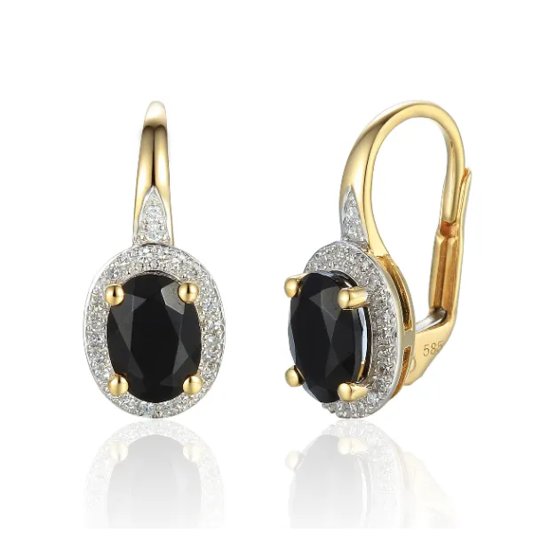 Złote 585 Kolczyki Agat Diamenty Patentka