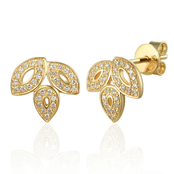 ZŁOTE KOLCZYKI LISTKI DIAMENTY 585 SZTYFT