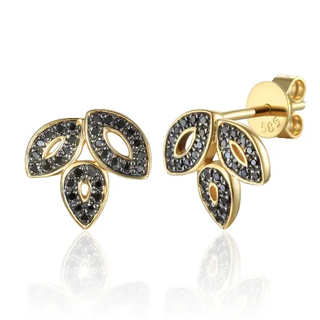 ZŁOTE KOLCZYKI LISTKI CZARNE DIAMENTY PRÓBA 585