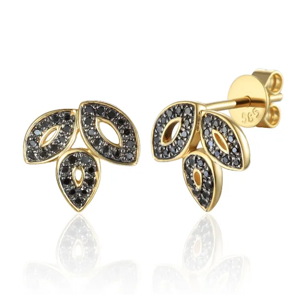 ZŁOTE KOLCZYKI LISTKI CZARNE DIAMENTY PRÓBA 585