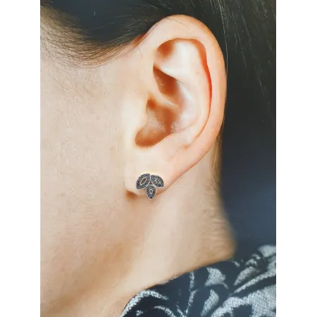 ZŁOTE KOLCZYKI LISTKI CZARNE DIAMENTY PRÓBA 585