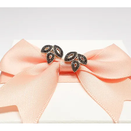 ZŁOTE KOLCZYKI LISTKI CZARNE DIAMENTY PRÓBA 585