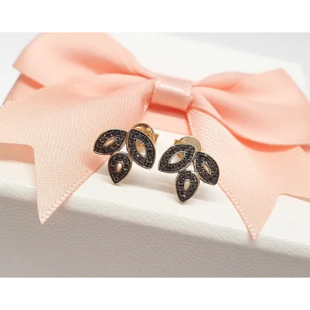 ZŁOTE KOLCZYKI LISTKI CZARNE DIAMENTY PRÓBA 585