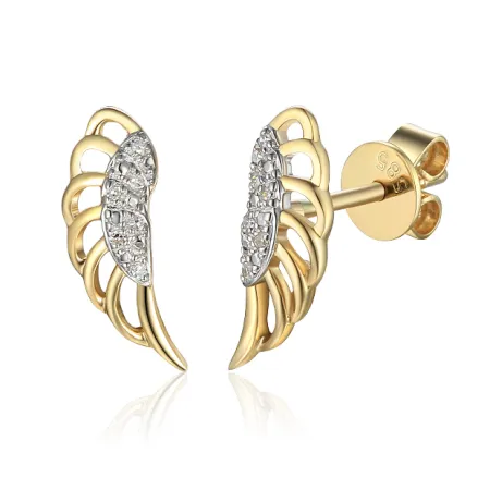 ZŁOTE KOLCZYKI SKRZYDŁA DIAMENTY SZTYFT PRÓBA 585