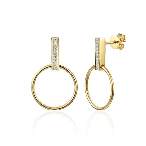 ZŁOTE 585 KOLCZYKI KOŁA DIAMENTY WISZĄCE SZTYFT