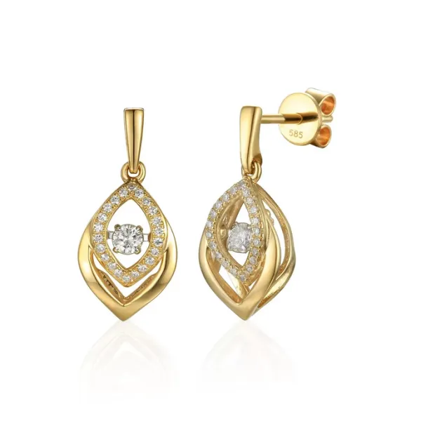 Złote 14K Modne Kolczyki Diamenty Zapięcie Sztyft