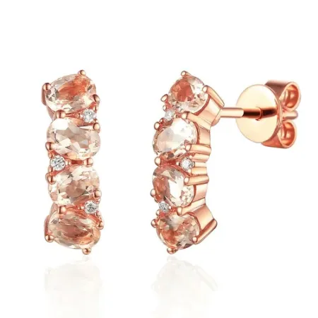 ZŁOTE 585 KOLCZYKI MORGANIT DIAMENTY SZTYFT