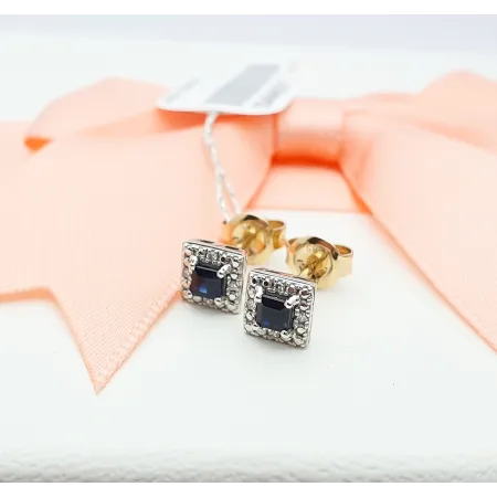 ZŁOTE KOLCZYKI SZAFIR DIAMENTY PRÓBA 585 SZTYFT