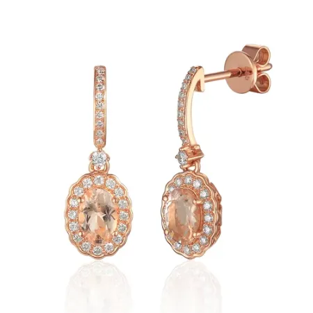RÓŻOWE KOLCZYKI MORGANIT DIAMENTY SZTYFT pr 585
