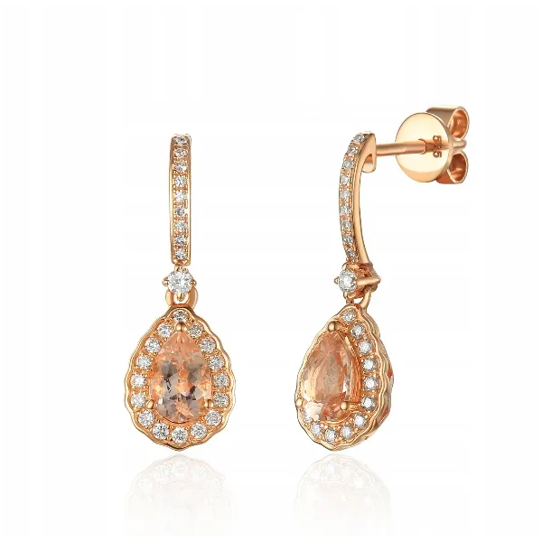 ZŁOTE 585 KOLCZYKI MORGANIT DIAMENTY SZTYFT