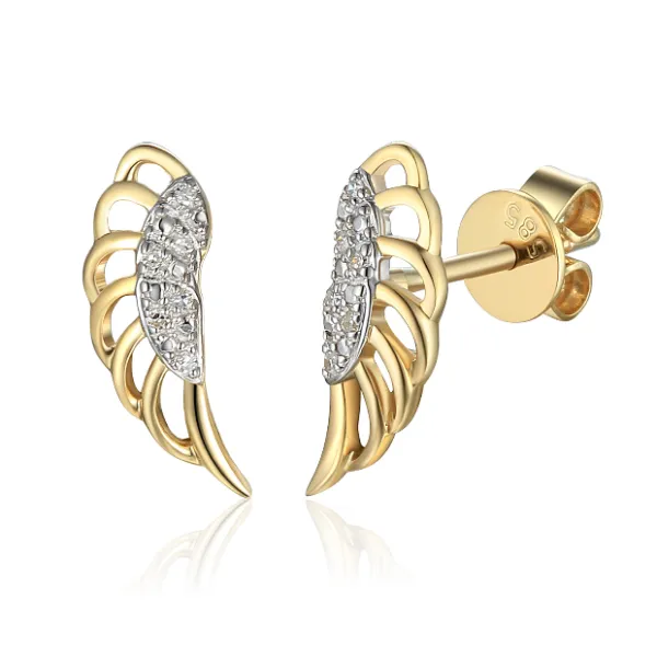 ZŁOTE KOLCZYKI SKRZYDŁA DIAMENTY SZTYFT PRÓBA 585