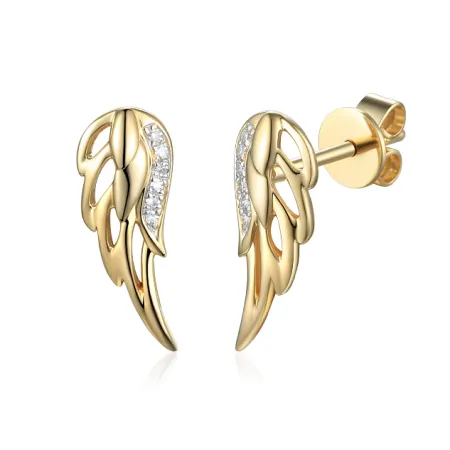 ZŁOTE 14K KOLCZYKI SKRZYDŁA Z DIAMENTAMI SZTYFT