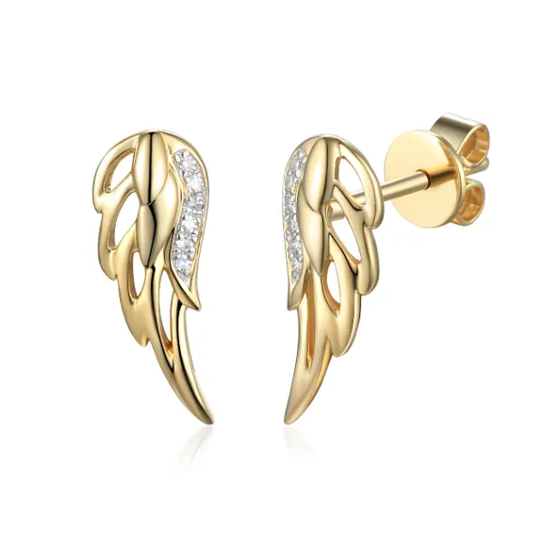 ZŁOTE 14K KOLCZYKI SKRZYDŁA Z DIAMENTAMI SZTYFT