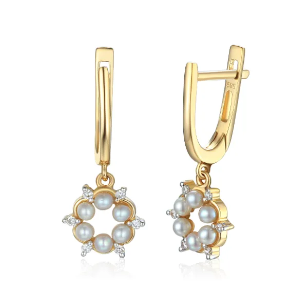 ZŁOTE ELEGANCKIE KOLCZYKI PERŁY DIAMENTY pr 585