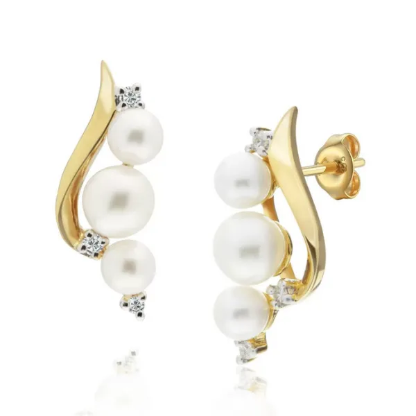 ZŁOTE 585 KOLCZYKI PERŁY DIAMENTY SZTYFT PREZENT