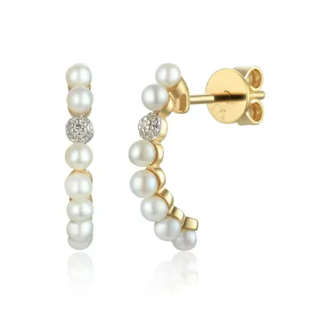 Eleganckie Kolczyki Perły Diamenty 585 Sztyft 