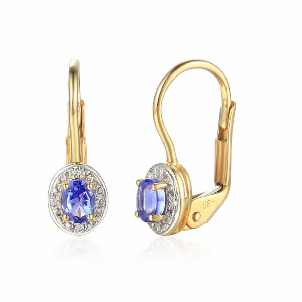 ZŁOTE 585 KOLCZYKI TANZANIT DIAMENTY PATENTKA