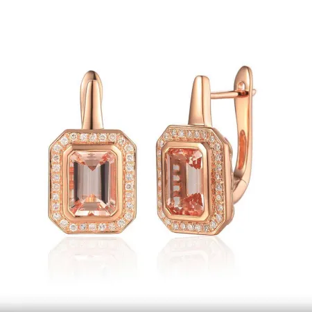 KOLCZYKI MORGANIT DIAMENTY ANGIELSKIE PRÓBA 585