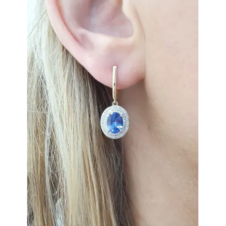 KOLCZYKI TANZANIT DIAMENTY BIAŁE ZŁOTO PRÓBA 585