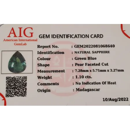 Szafir Naturany 1,10 ct + Certyfikat