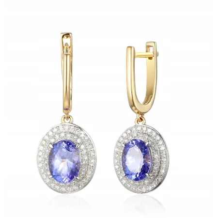 ZŁOTE KOLCZYKI Z TANZANITAMI I DIAMENTAMI 585