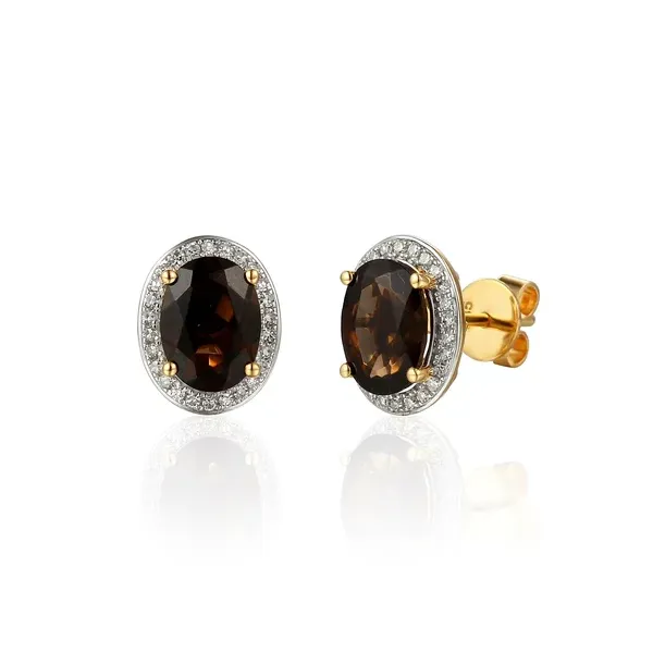 Złote Kolczyki Kwarc Dymny Diamenty Sztyft pr 585