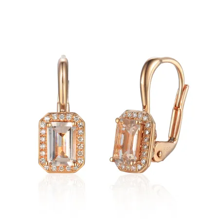 KOLCZYKI MORGANIT DIAMENTY RÓŻOWE ZŁOTO PRÓBA 585