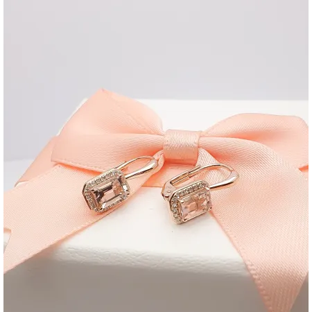 KOLCZYKI MORGANIT DIAMENTY RÓŻOWE ZŁOTO PRÓBA 585