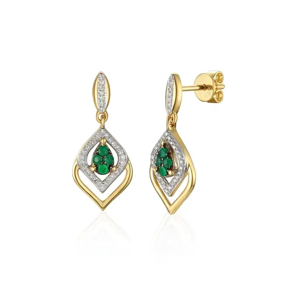 Złote Kolczyki Szmaragd Diamenty Sztyft pr 585