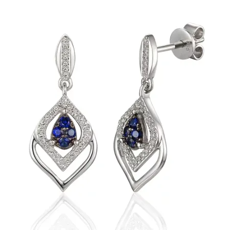 Kolczyki Szafir Diamenty Białe Złoto Sztyft pr 585