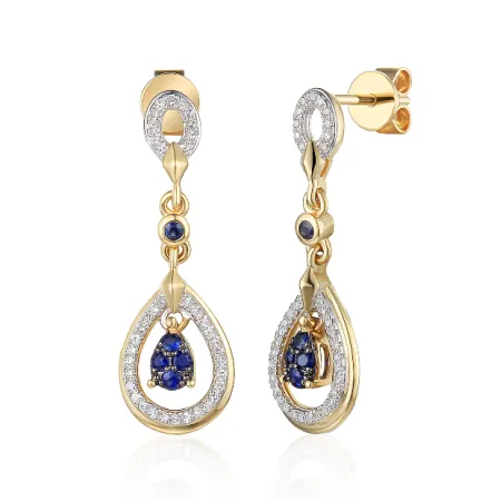 Złote Kolczyki z Szafirami i Diamentami Próba 585