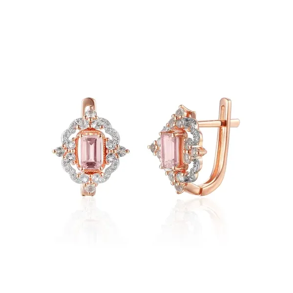 KOLCZYKI MORGANIT BIAŁY TOPAZ DIAMENTY PRÓBA 585