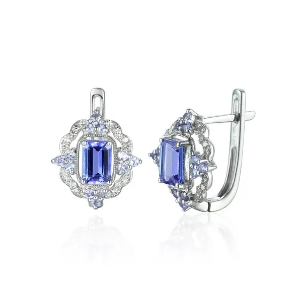 KOLCZYKI TANZANIT DIAMENTY BIAŁE ZŁOTO PRÓBA 585