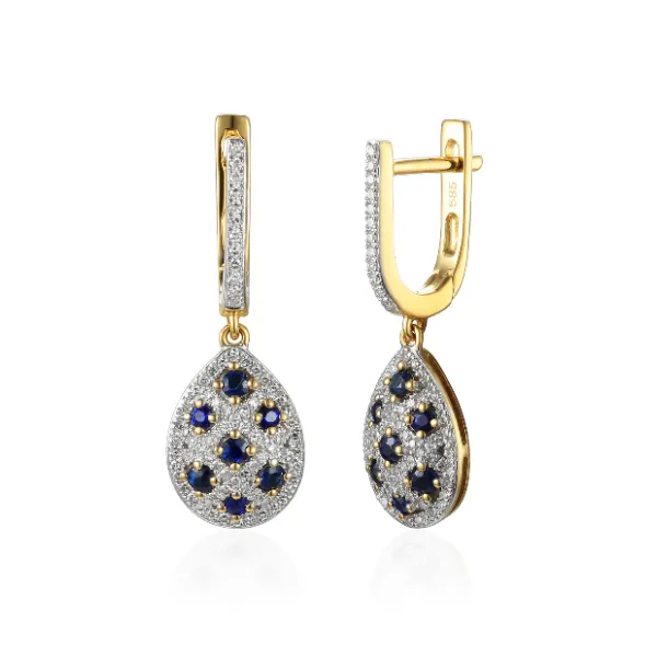 Złote Kolczyki z Szafirem i Diamentami Próba 585