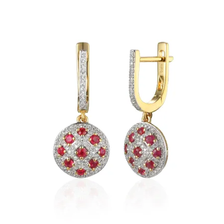 Złote Kolczyki z Rubinem i Diamentami Próba 585