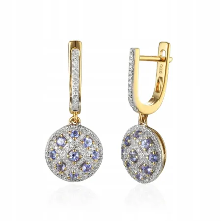Złote 585 Kolczyki Tanzanit Diamenty Angielskie