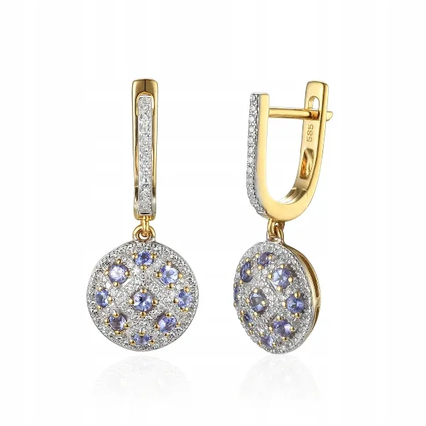 Złote 585 Kolczyki Tanzanit Diamenty Angielskie