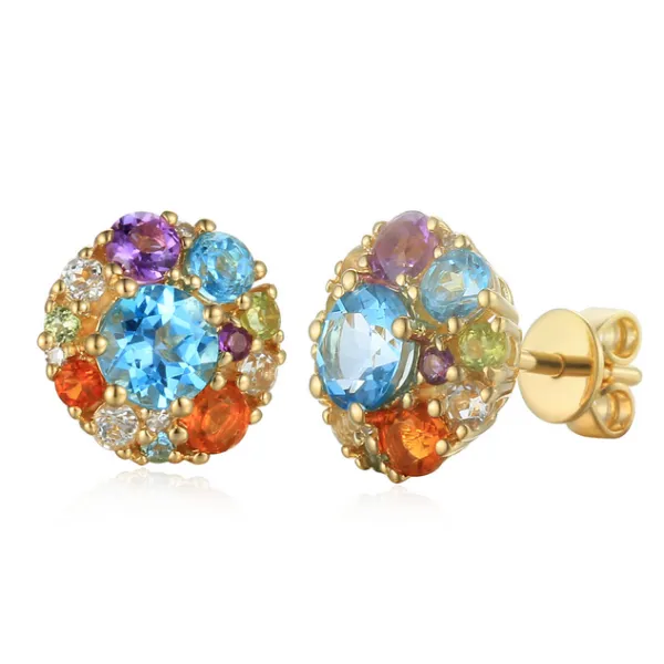 Złote 585 Kolczyki Ametyst Topaz Cytryn Brylanty