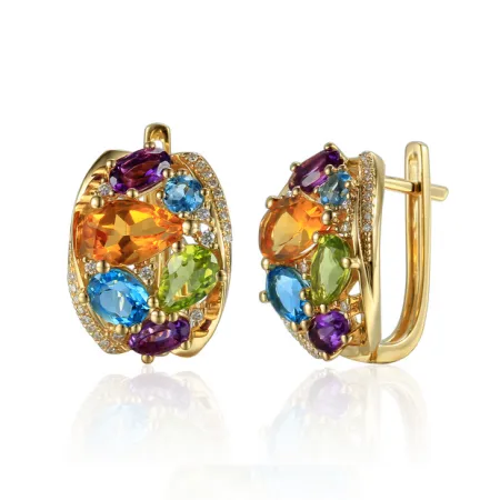 Złote 585 Kolczyki Ametyst Topaz Cytryn Brylanty
