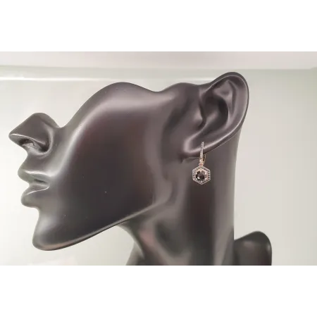 Złote 585 Kolczyki Agat Czarne Diamenty Angielskie