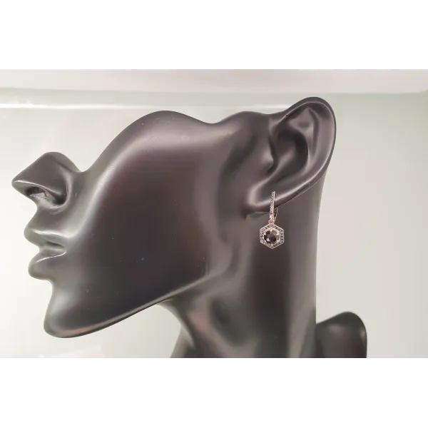 Złote 585 Kolczyki Agat Czarne Diamenty Angielskie