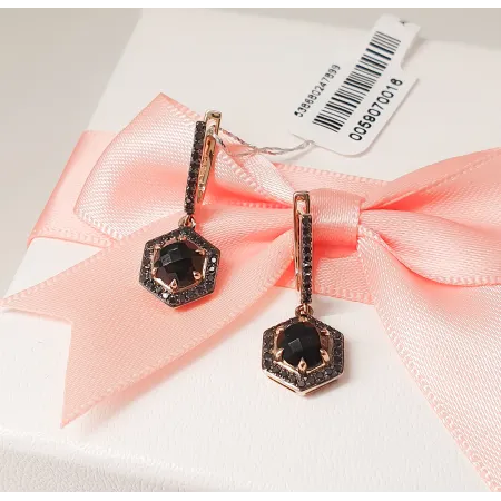 Złote 585 Kolczyki Agat Czarne Diamenty Angielskie