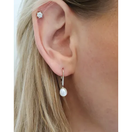 ZŁOTE 585 KOLCZYKI PERŁY z DIAMENTAMI