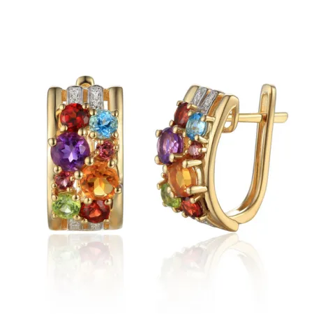 Kolczyki Ametyst Granat Topaz Cytryn Brylanty