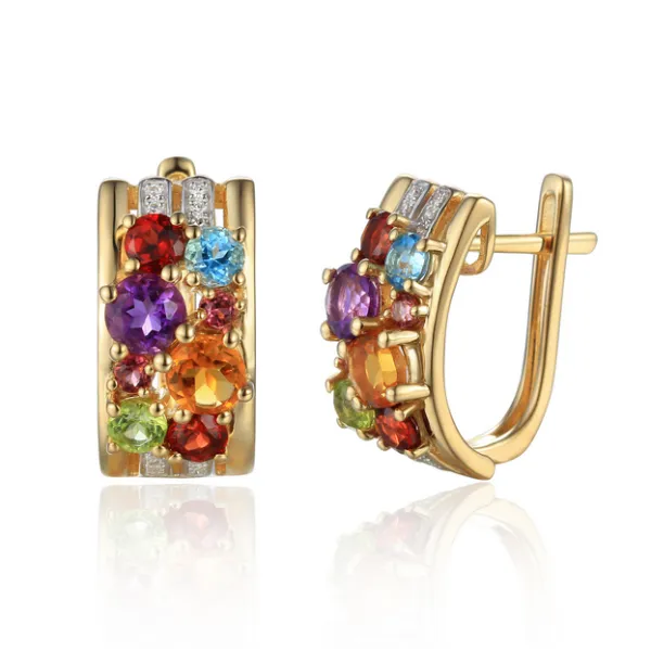 Kolczyki Ametyst Granat Topaz Cytryn Brylanty