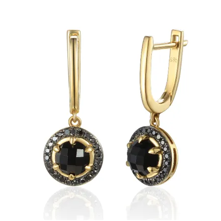 Złote Kolczyki Agat Czarne Diamenty Angielskie 585