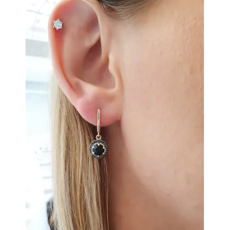 Złote Kolczyki Agat Czarne Diamenty Angielskie 585