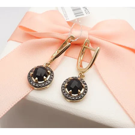 Złote Kolczyki Agat Czarne Diamenty Angielskie 585